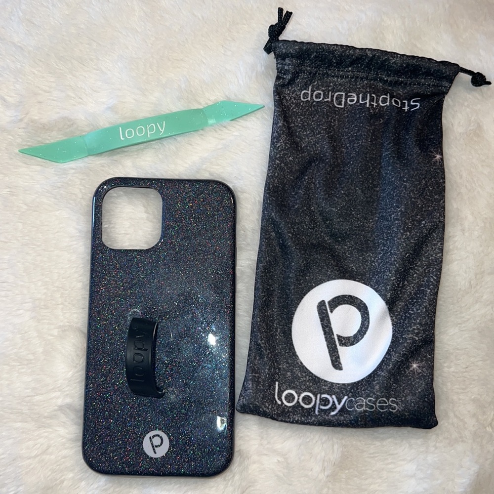 iPhone 12 loopy case black glitter